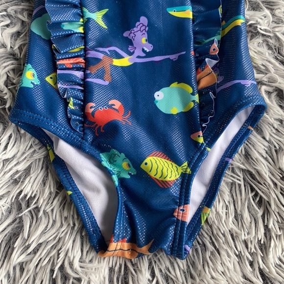 Disney Store Luca Ruffle Swimsuit for Girls Alberto Sea Monster Fish Blue Size 2 - Picture 4 of 10
